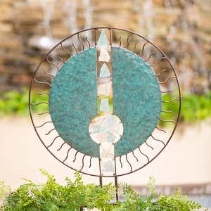 Handcrafted Round Metal and Glass Garden Sculpture