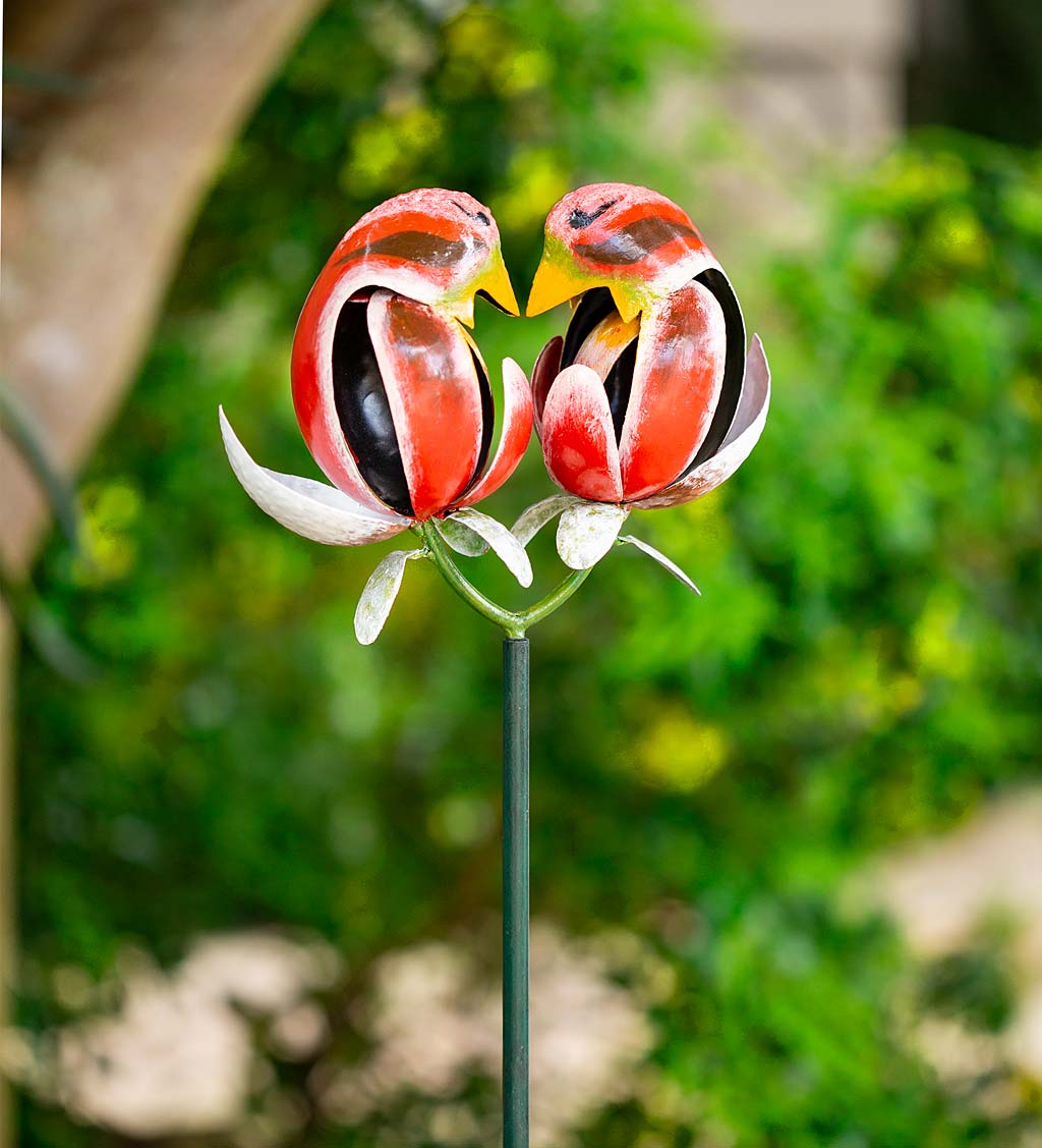 Hand-cut and Painted Kissing Bird Flower Garden Stake