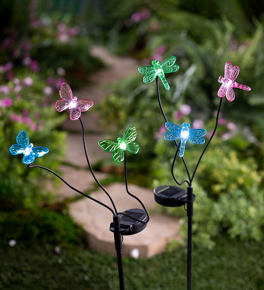 Butterflies or Dragonflies Solar-Powered Garden Stake