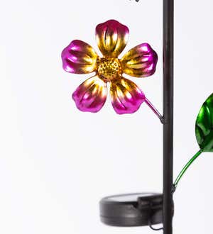 Solar-Powered Metal and Glass Insect and Flower Garden Stake