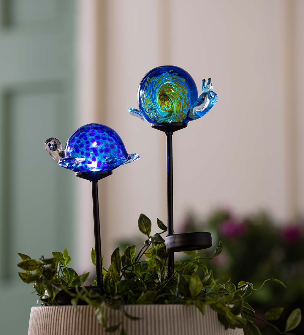 Solar-Lighted Glass Turtle or Snail Garden Stake