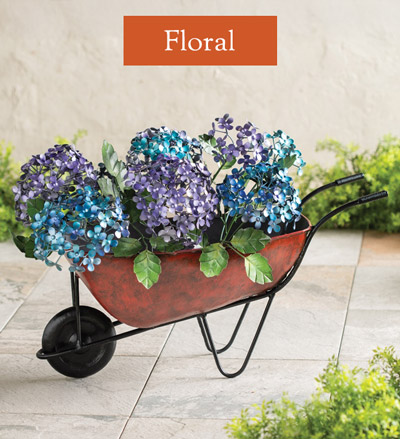 Image of Hydrangea in Wheelbarrow Recycled Metal Décor - Floral