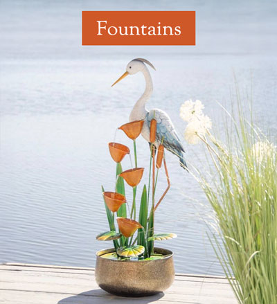 Image of Hand-Painted Metal Heron Fountain. Fountains