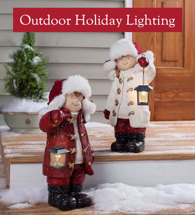 Image of Children with Solar Lanterns, Set of 2. OUTDOOR HOLIDAY DECORATIONS