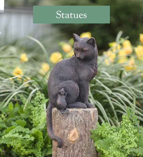 Cat and Mouse on a Stump Garden Sculpture - Statues