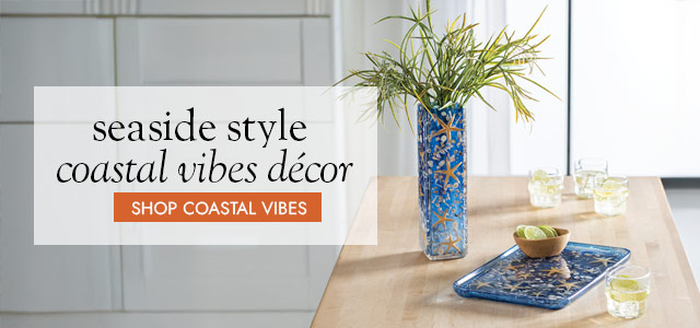 Image of Rectangular Starfish Tray and EW0279 Square Starfish Vase. seaside style coastal vibes decor. SHOP COASTAL VIBES