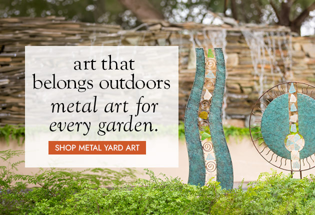 Image of Wavy Metal & Glass Garden Sculpture and Round Metal & Glass Garden Sculpture. art that belongs outdoors handcrafted metal art for every garden SHOP METAL YARD ART