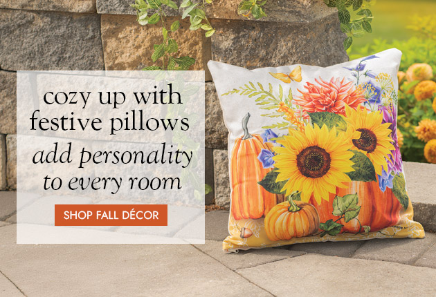 Image of Festival Pillow and Autumn Pillow. cosy up with festive pillows add comfort, color, and personality to every room SHOP FALL DECOR