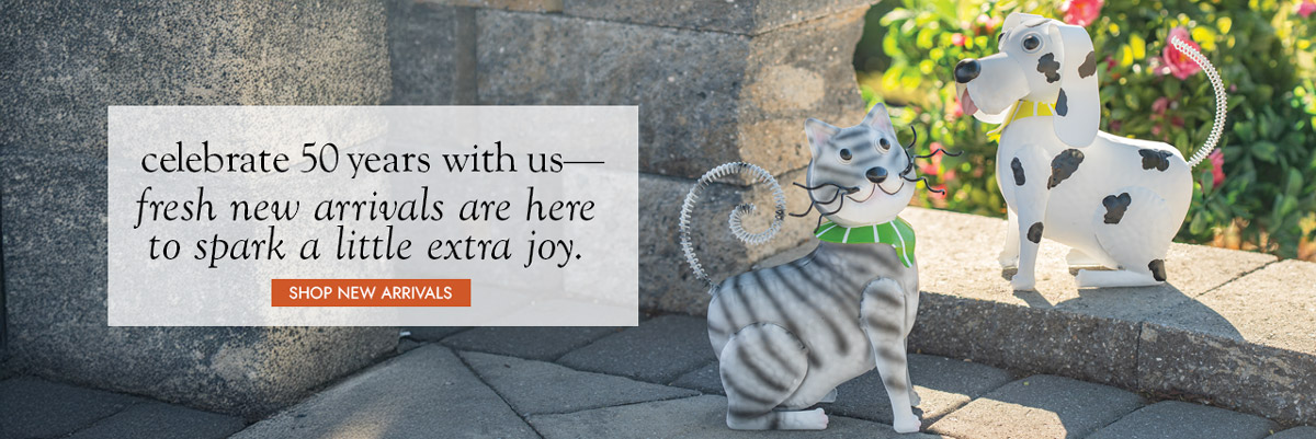 image of Painted Metal Sitting Cat and Dog. celebrate 50 years with us - fresh new arrivals are here to spark a little extra joy. SHOP NEW ARRIVALS