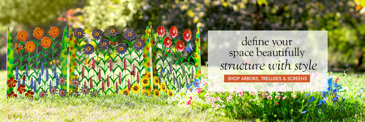 Image of Colorful Metal Field of Flowers Screen. define your space beautifully structure with style. SHOP ARBORS, TRELLISES & SCREENS