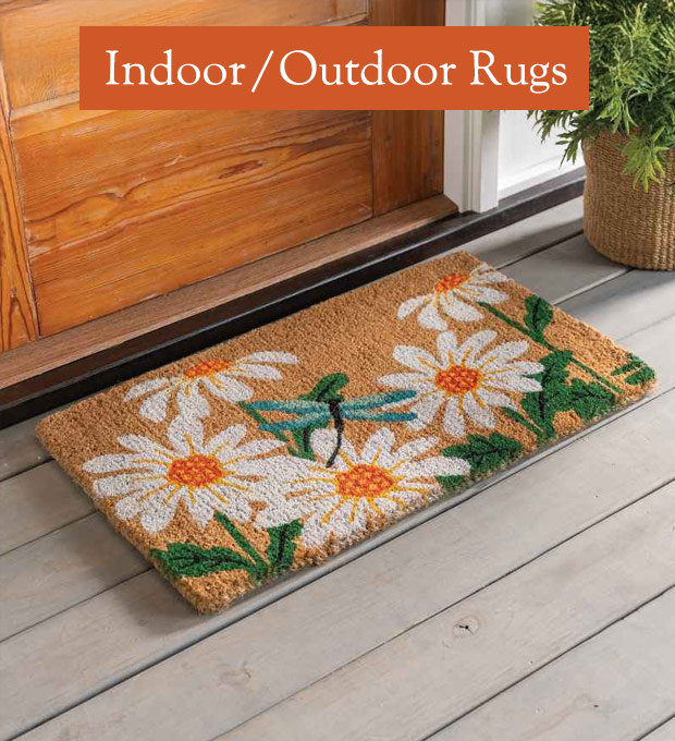 Image of Daisies and Dragonfly Coir Mat. Indoor/Outdoor Rugs