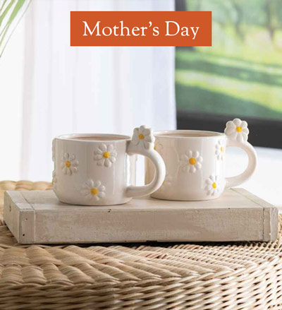 Image of Set of 2 Stoneware Daisy Mugs - Mother's Day
