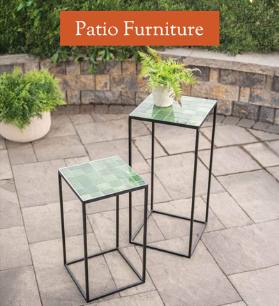 Image of Set of 2 Checkered Stone Mosaic Accent Stands. Patio Furniture