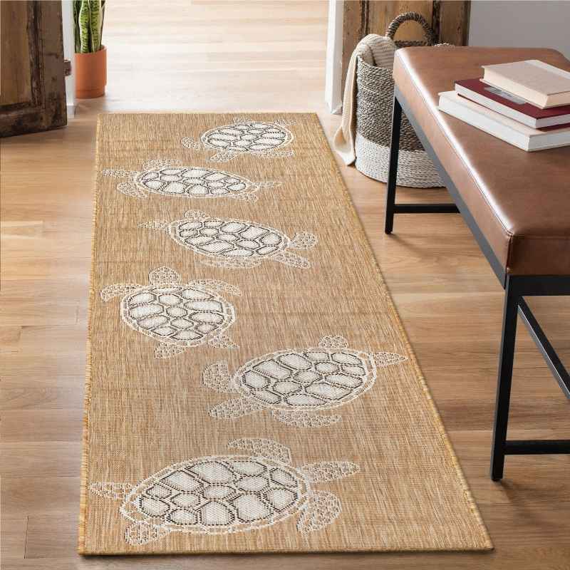 Indoor/Outdoor Textured Sea Turtles Polypropylene Runner, 23