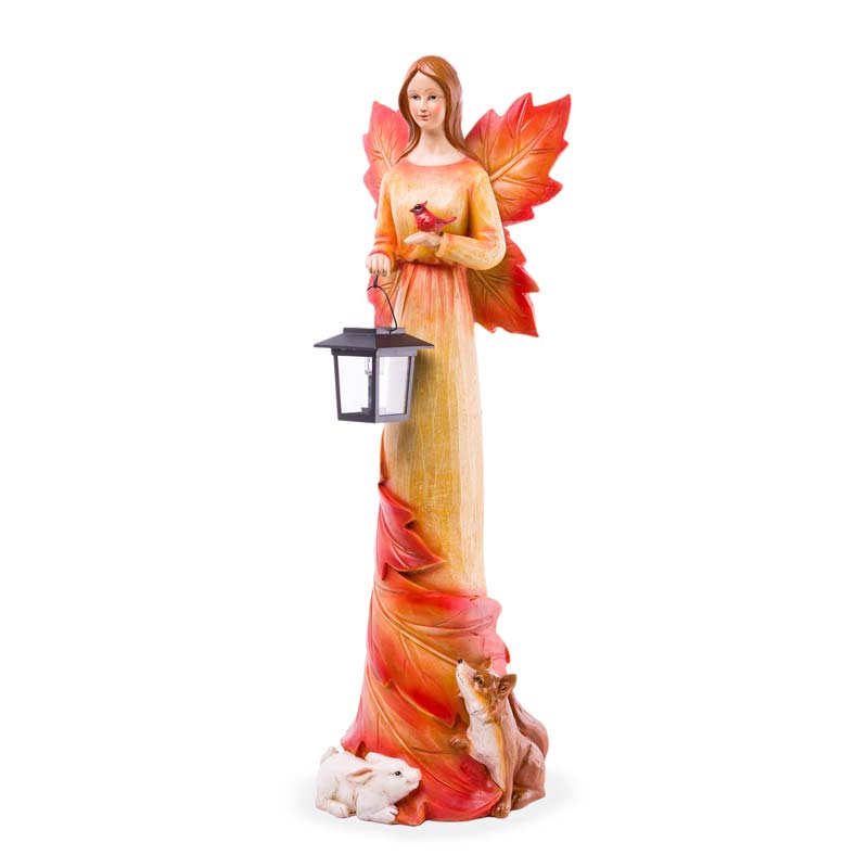Solar Fall Foliage Angel and Friends Garden Statue