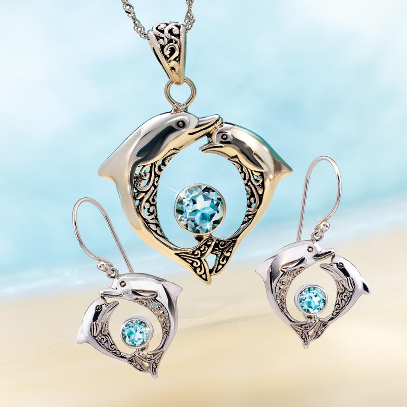 Balinese Dolphin Necklace Earrings