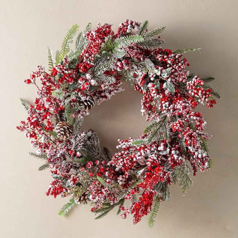 Frosted Berries and Pine Boughs Holiday Wreath