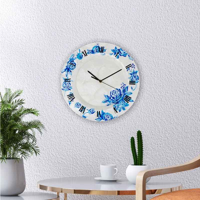 Capiz Wall Clock with Blue Flowers
