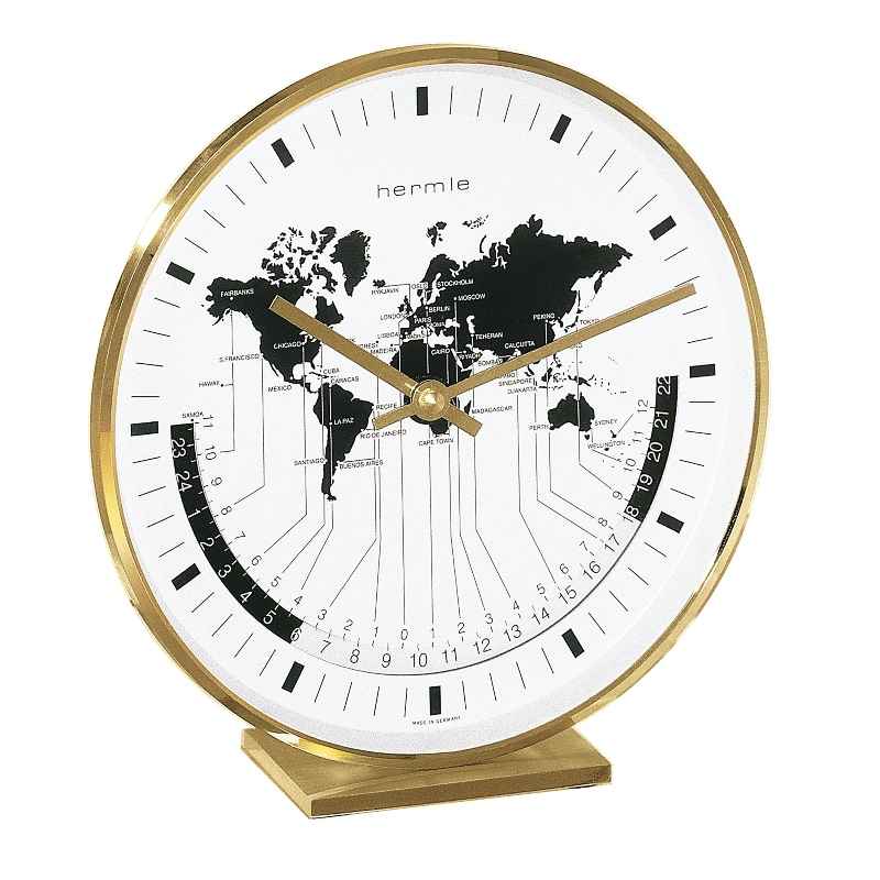 Hermle Buffalo Metal-Framed Mantel Clock with World Time Zones - Brass