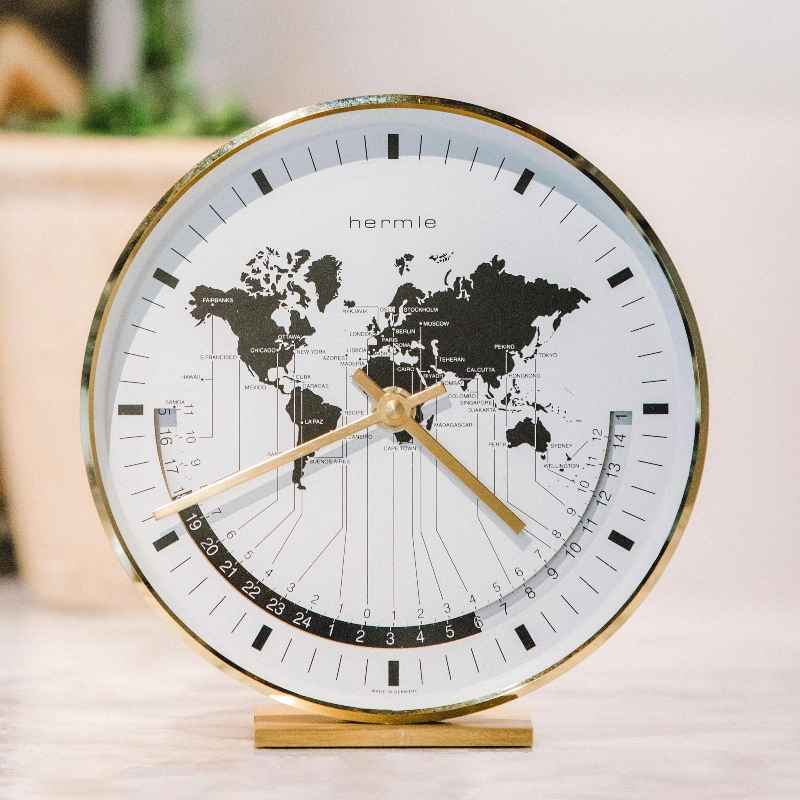 Hermle Buffalo Metal-Framed Mantel Clock with World Time Zones - Brass