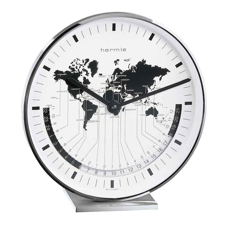 Hermle Buffalo Metal-Framed Mantel Clock with World Time Zones - Nickel