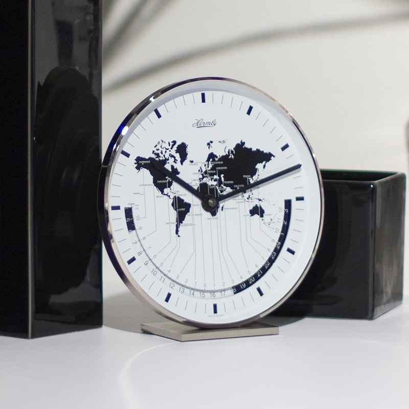 Hermle Buffalo Metal-Framed Mantel Clock with World Time Zones - Nickel