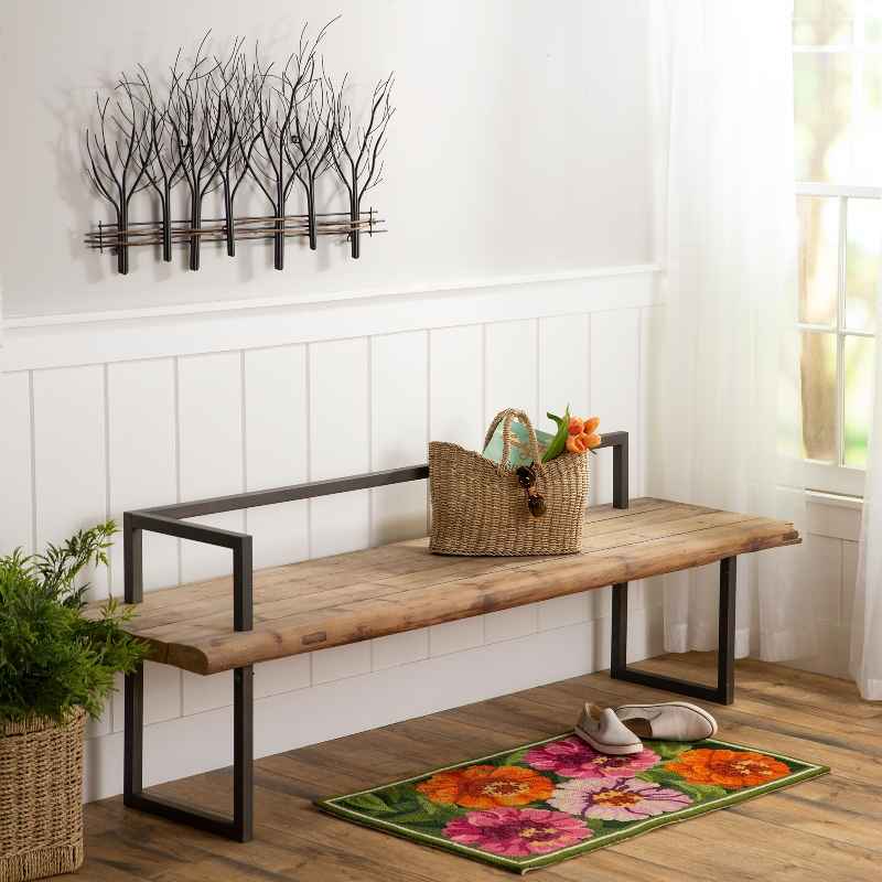 Reclaimed Fir Wood and Aged Metal Herbert Bench