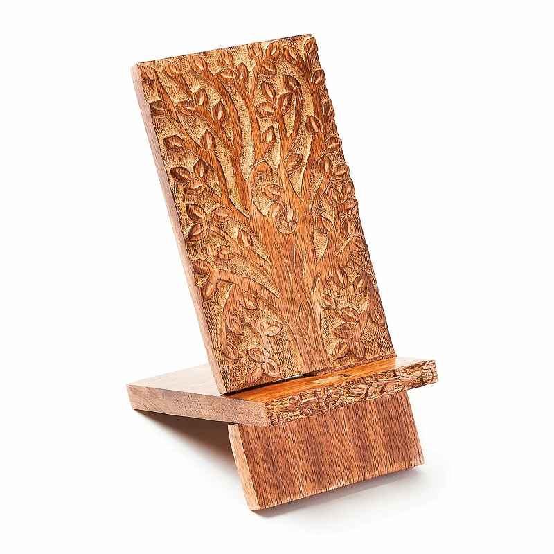 Mango Wood Tree of Life Mobile Phone Stand