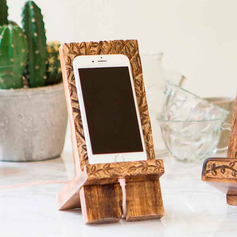 Mango Wood Tree of Life Mobile Phone Stand