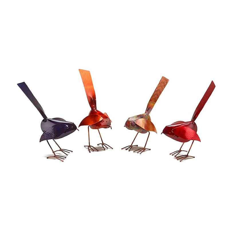 Handcrafted Copper Bird Statue - Red