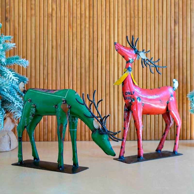Recycled Metal Deer Statues, Set of 2