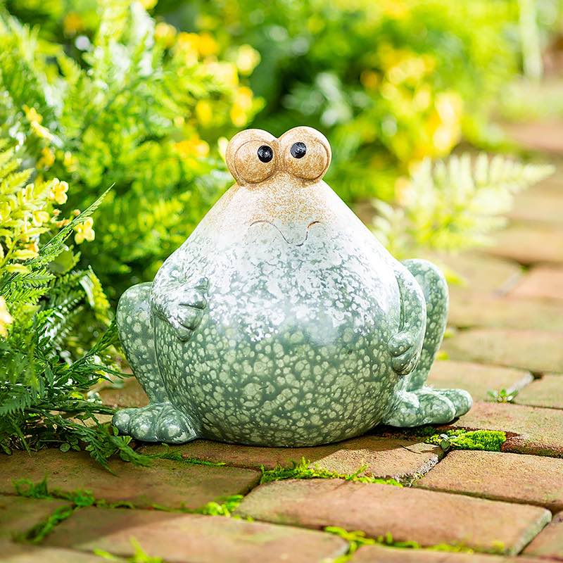 Ceramic Frog Sculpture with Big Eyes and Big Belly