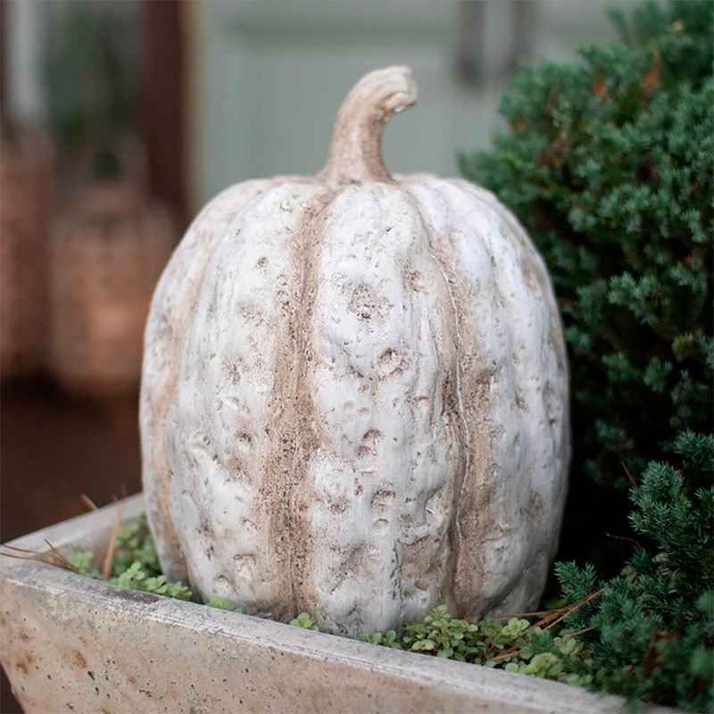 Faux Concrete Distressed Look White Pumpkin, Tall