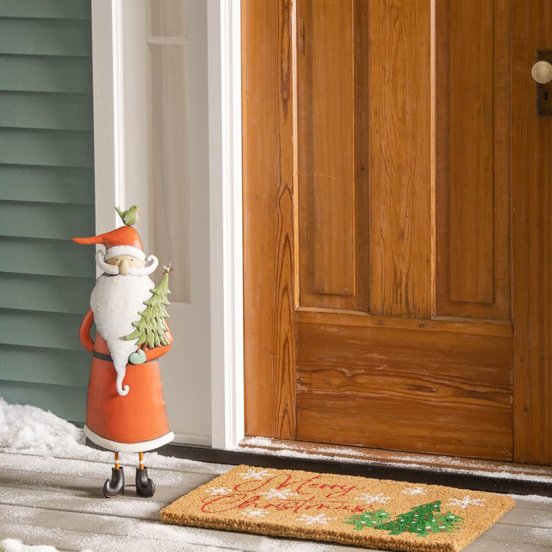 Indoor/Outdoor Metal Santa Statue with Bird and Tree