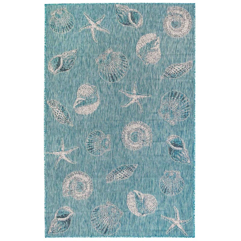 Small Aqua Shells Rug  3'W x 5'L