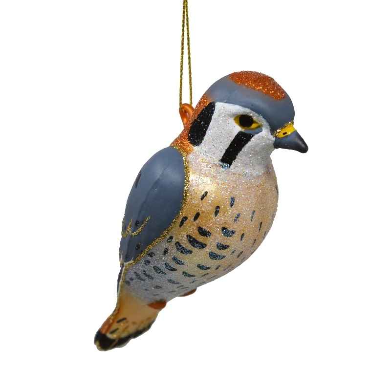 Blown Glass Hand-Painted American Kestrel Bird Ornament