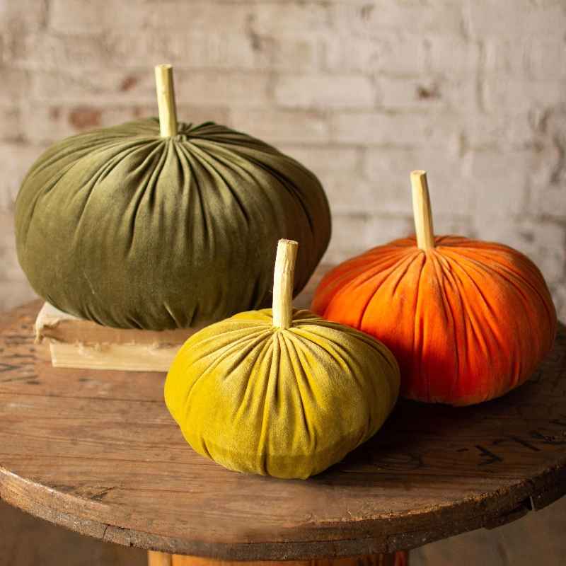 Velvet Pumpkins in Autumn Colors, Set of 3