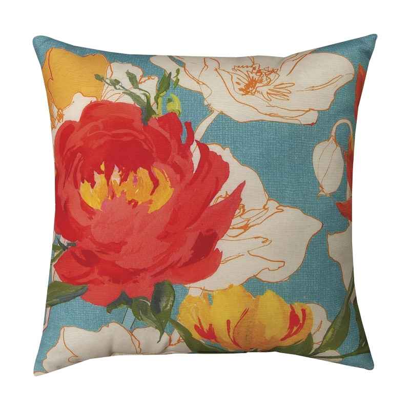 Peony and Poppies Throw Pillow