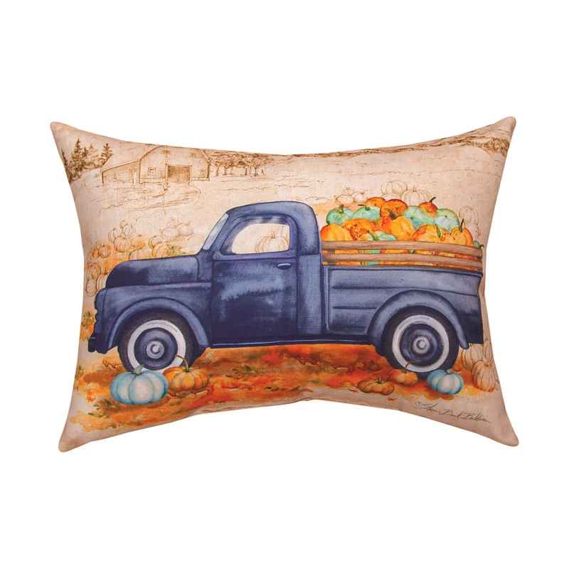 Blue Truck with Pumpkins Throw Pillow