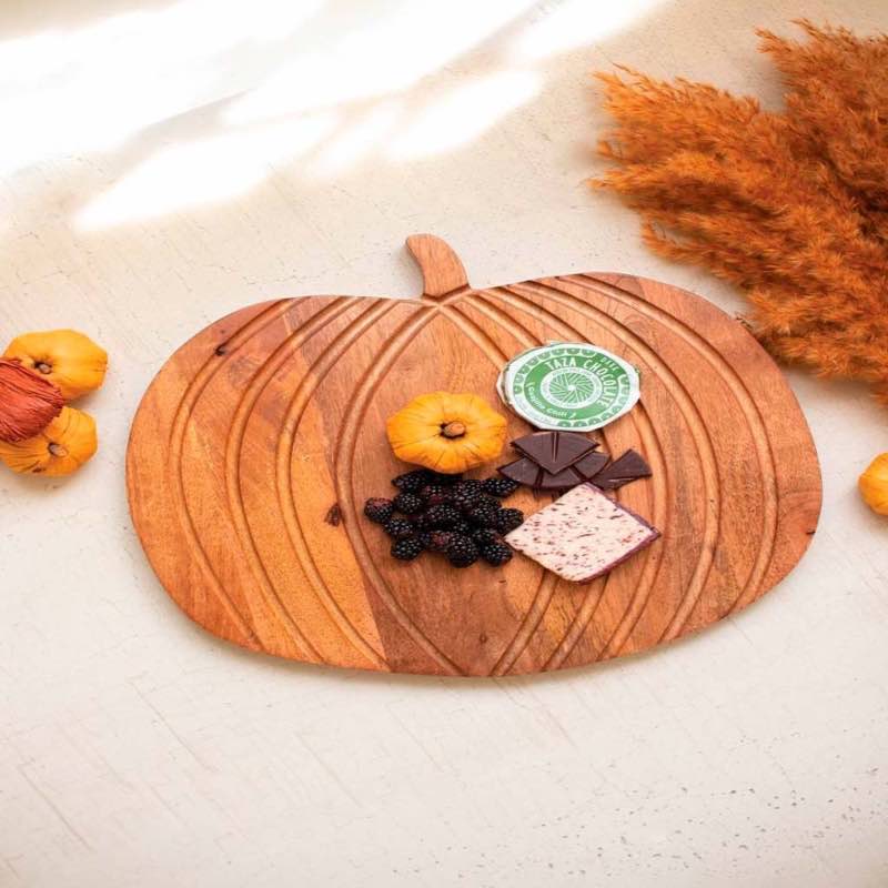 Hand-Carved Mango Wood Pumpkin Tray