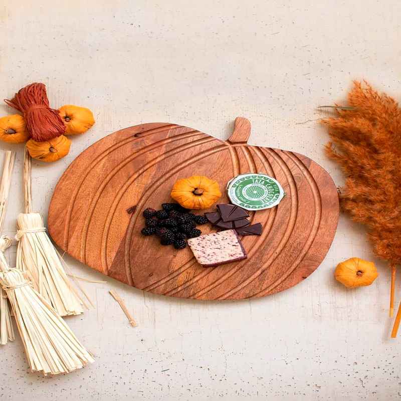 Hand-Carved Mango Wood Pumpkin Tray