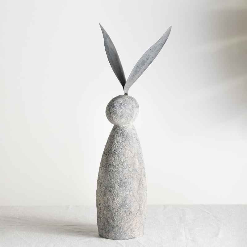 Faux Stone and Metal Rabbit Sculpture, Tall