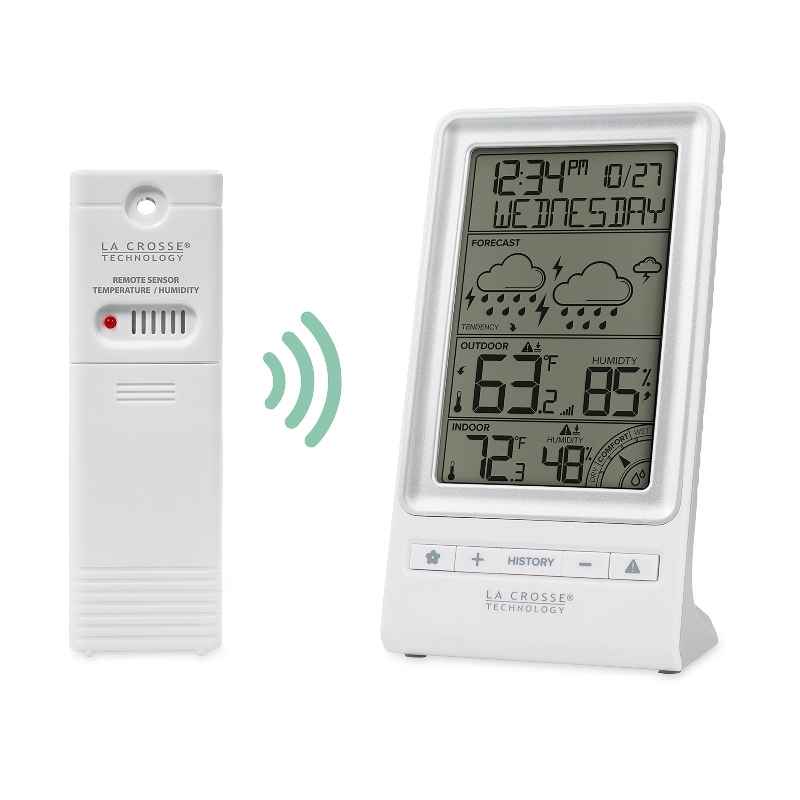 Compact Monochrome Weather Forecast Station with Wireless Remote Sensor