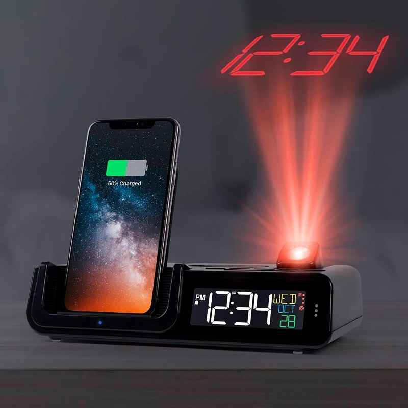 Projection Alarm Clock with Wireless Charging Port
