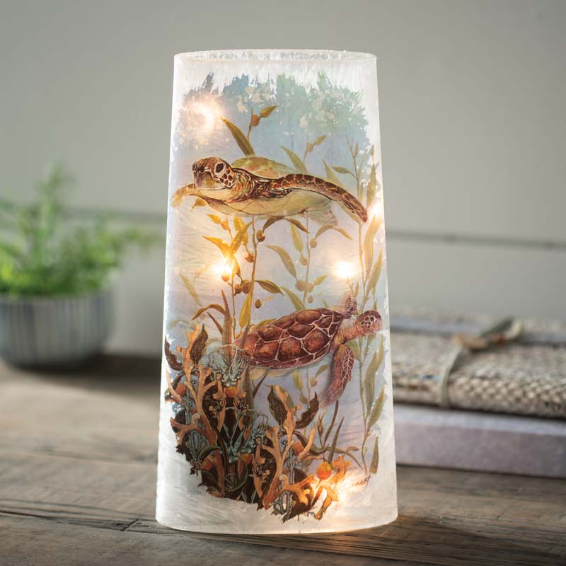 Sea Turtles Lit Glass Vase