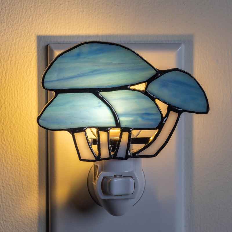 Handcrafted Stained Glass Blue Mushrooms Nightlight