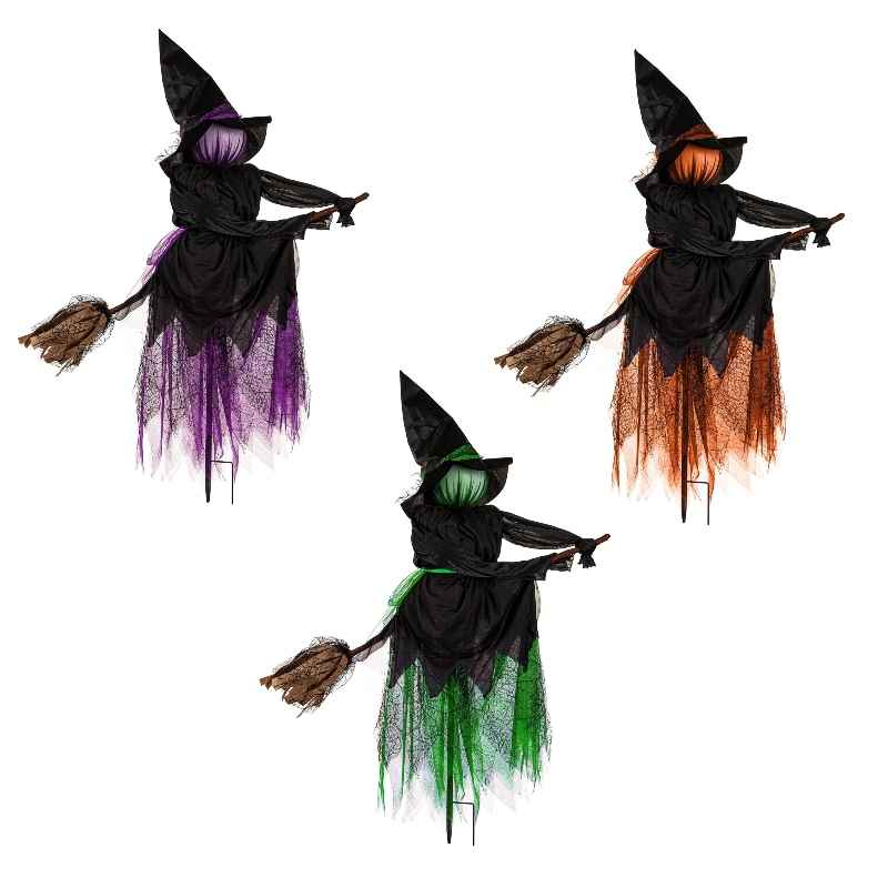 Lighted Witch Stakes with Brooms, Set of 3