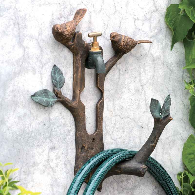 Cast Aluminum Bird and Branch Hose Holder
