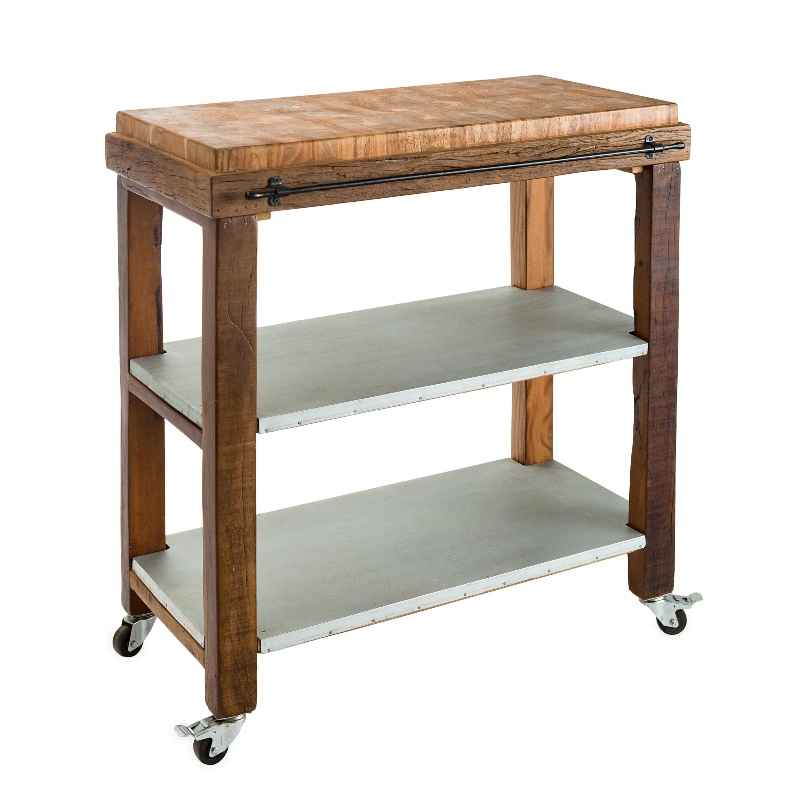 Reclaimed Rolling Butcher Block Kitchen Island with Storage