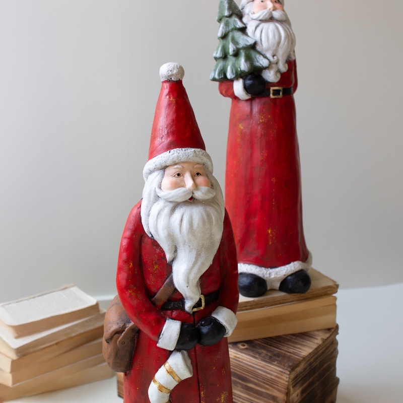 Resin Santas with Vintage Old-World Charm, Set of 2